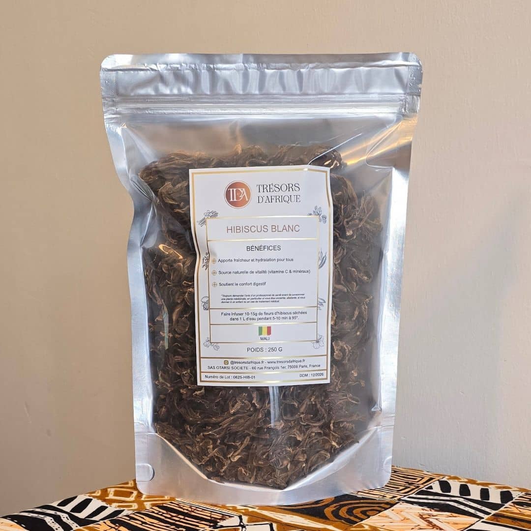 Fleurs d’hibiscus blanc séchées du Mali pour la vitalité et l’hydratation – Trésors d’Afrique